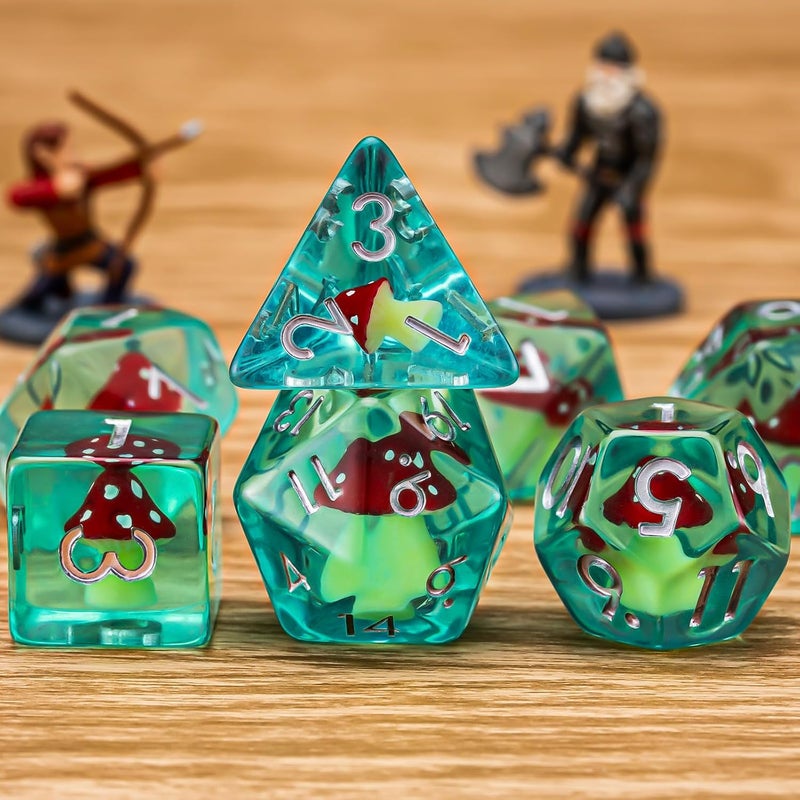 weyano DND Resin Mushroom Dice Set, D&D Polyhedral Dice for Dungeons and Dragons RPG, MTG Role Playing Games D and D Dice 7pc D20 D12 D10 D8 D6 D4 for Ages 15 and Up - Image 4